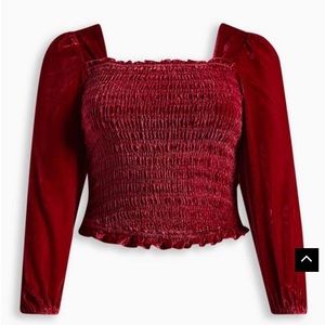Torrid Velvet Smocked Blouson Sleeve Crop Top Size 1X